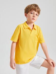 SHEIN Boys Patch Pocket Polo Shirt - Yellow - View 6