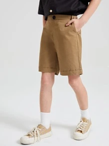 SHEIN 男孩反摺褲腳素色短褲