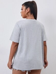 大碼素色開衩側T恤 - 灰色 - 查看 2