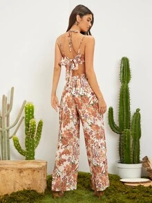 SHEIN Bộ đồ hai mảnh nữ Buộc lại Hoa Tất cả trên in Boho - Nhiều màu - Xem 2