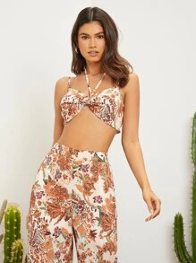 SHEIN Bộ đồ hai mảnh nữ Buộc lại Hoa Tất cả trên in Boho - Nhiều màu - Xem 3