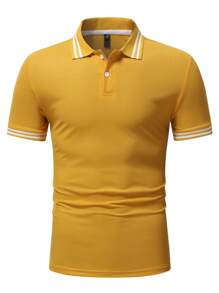 Manfinity Men Striped Trim Polo Shirt - Yellow - View 1