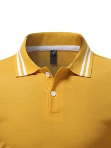 Manfinity Men Striped Trim Polo Shirt - Yellow - View 3