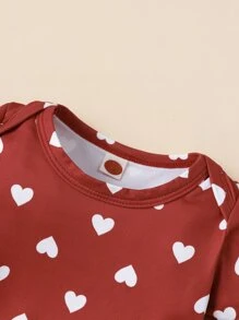 Baby Girl 2pcs Heart Print Bodysuit - Red and White - View 3