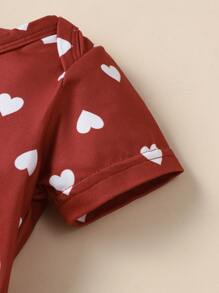 Baby Girl 2pcs Heart Print Bodysuit - Red and White - View 4