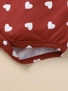 Baby Girl 2pcs Heart Print Bodysuit - Red and White - View 6