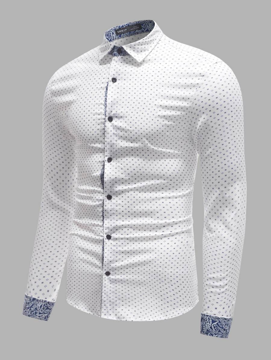 Manfinity VCAY Áo sơ mi Nam Nút phía trước Tất cả trên in Công việc - trắng - Xem 1