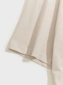 Manfinity VCAY 男士T恤寬鬆船領垂肩短袖圖形T恤街頭夏日純棉款 - 卡其色 - 查看 3