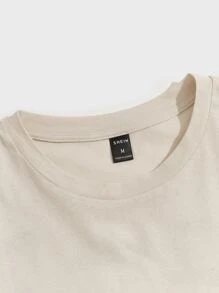 Manfinity VCAY 男士T恤寬鬆船領垂肩短袖圖形T恤街頭夏日純棉款 - 卡其色 - 查看 4