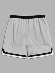 GENTILAND Hombres Shorts con estampado de letra de cintura con cordón - Gris Claro - Ver 2