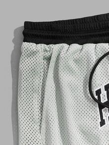 GENTILAND Hombres Shorts con estampado de letra de cintura con cordón - Gris Claro - Ver 4