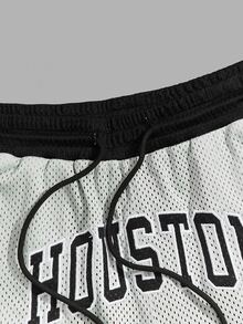 GENTILAND Hombres Shorts con estampado de letra de cintura con cordón - Gris Claro - Ver 5