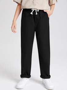 SHEIN Niños Pantalones con nudo delantero unicolor - Negro - Ver 1