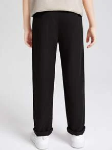 SHEIN Niños Pantalones con nudo delantero unicolor - Negro - Ver 2
