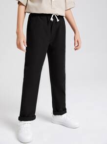 SHEIN Niños Pantalones con nudo delantero unicolor - Negro - Ver 3