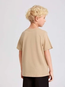 SHEIN Tops con trai Đồ họa Lá thư Giải trí - Màu Khaki - Xem 2