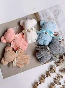 1入組泰迪熊設計隨機手巾可愛絨布毛絨手巾毛巾禮品家用吸水毛巾