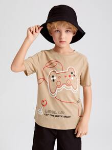 SHEIN Tops con trai Đồ họa Lá thư Giải trí - Màu Khaki - Xem 4