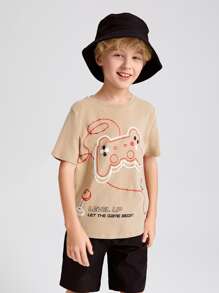 SHEIN Tops con trai Đồ họa Lá thư Giải trí - Màu Khaki - Xem 5