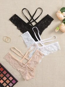 3pack Floral Lace Cross Panty Lingerie - Multicolor - View 1