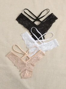 3pack Floral Lace Cross Panty Lingerie - Multicolor - View 2