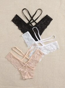 3pack Floral Lace Cross Panty Lingerie - Multicolor - View 3