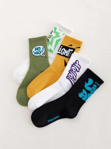 5pairs Men Letter Graphic Crew Socks - Multicolor - View 2