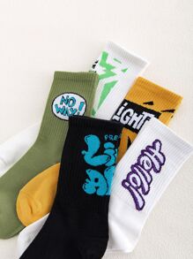 5pairs Men Letter Graphic Crew Socks - Multicolor - View 3