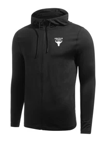 Fitness Áo khoác thể thao có mũ trùm đầu họa tiết chữ Boyfriend Style dành cho nam, áo tập luyện - màu đen - Xem 1