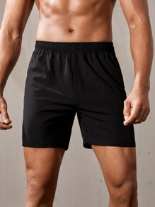 男友风男士纯色斜口袋运动短裤 - 黑色 - 查看 3