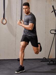 男友风男士纯色斜口袋运动短裤 - 黑色 - 查看 5