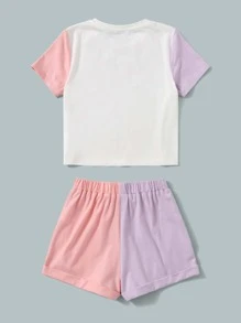 SHEIN Bộ hai mảnh Gái Thắt nút Túi Khối Màu Tim Giải trí - Màu Lilac Tím - Xem 2