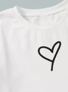 SHEIN Leap Crew Tween Girl Heart Print Colorblock Tee & Knot Front Shorts - Baby Blue - View 3