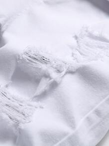 Manfinity LEGND Hombres Shorts en mezclilla algodón desgarro con cremallera - Blanco - Ver 3