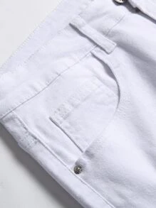 Manfinity LEGND Hombres Shorts en mezclilla algodón desgarro con cremallera - Blanco - Ver 7