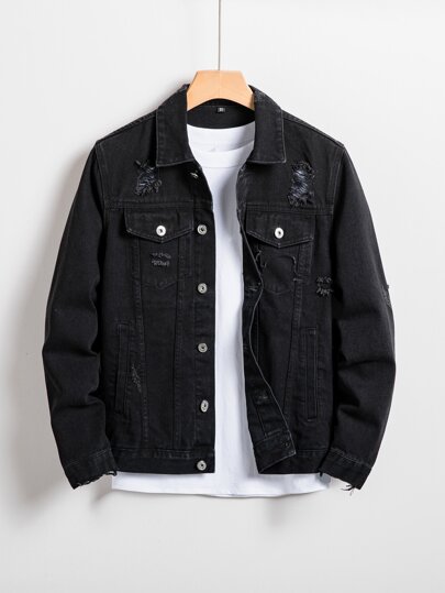 Black destroyed jean jacket best sale