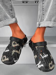 男士字母圖案洞洞鞋 - 黑色 - 查看 2