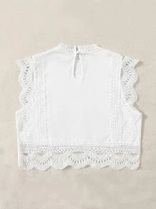 Soleia Áo sơ mi nữ Nút Tương phản ren Sò điệp Tranh thêu màu trơn Boho - trắng - Xem 2