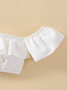 嬰兒荷葉邊短款上衣和條紋圖案腰帶長褲 - 白色 - 查看 4