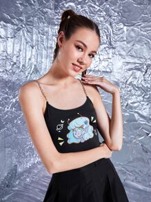 The Mow Collection Chain Strap Figure Graphic Cami Top - Black - View 4