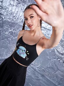 The Mow Collection Chain Strap Figure Graphic Cami Top - Black - View 5