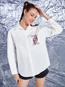 BLACKCHAINSTD Graphic Print Button Through Shirt - White - View 1