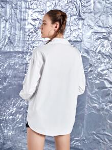 BLACKCHAINSTD Graphic Print Button Through Shirt - White - View 2