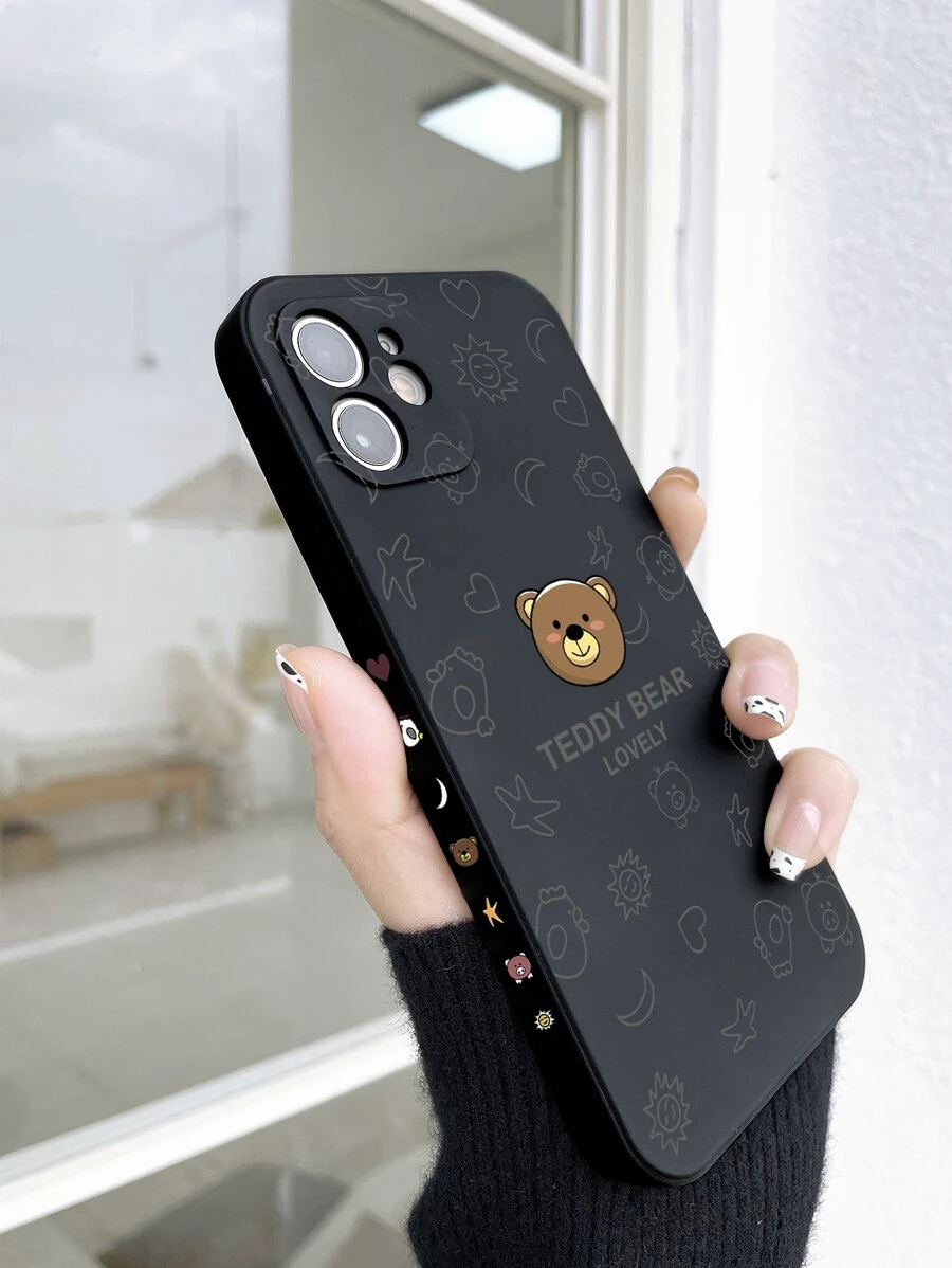 Cartoon Bear Pattern Phone Case - Black - View 1