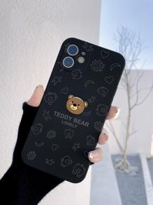 Cartoon Bear Pattern Phone Case - Black - View 2