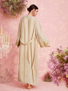 Al Najma Abaya à paillettes à franges ceinturé - Champagne - Voir 2