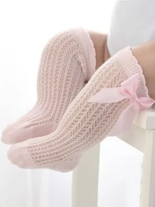 嬰兒鏤空蝴蝶結裝飾襪子 - 粉色 - 查看 1