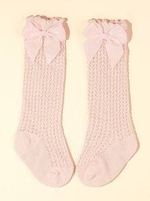 嬰兒鏤空蝴蝶結裝飾襪子 - 粉色 - 查看 2