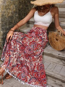 Breezaya 波西米亞流蘇佩斯利花紋女士半身裙 - 彩色 - 查看 1