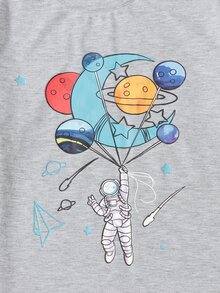 SHEIN Girls Astronaut Print Tee - Light Grey - View 3